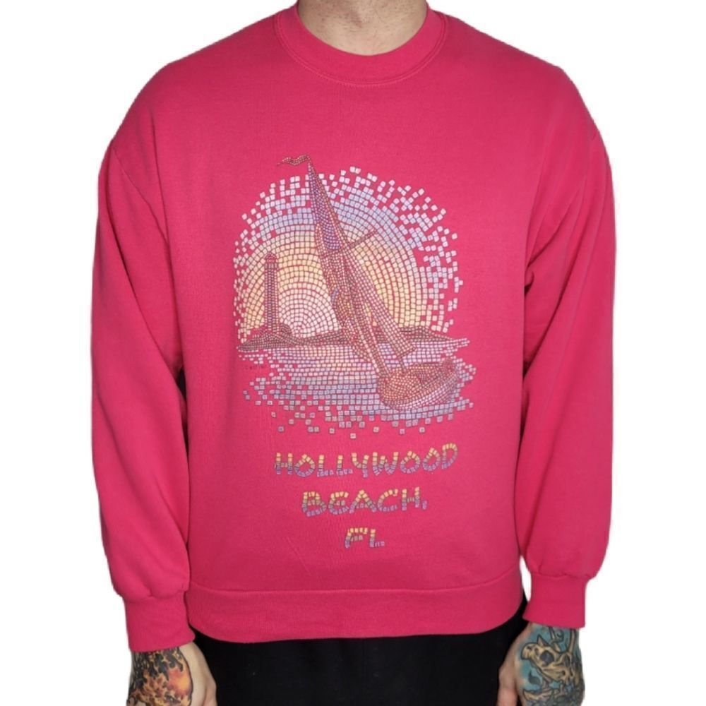 VINTAGE 90s sweatshirt Hollywood Beach FL mosaic crew‎ neck unisex L